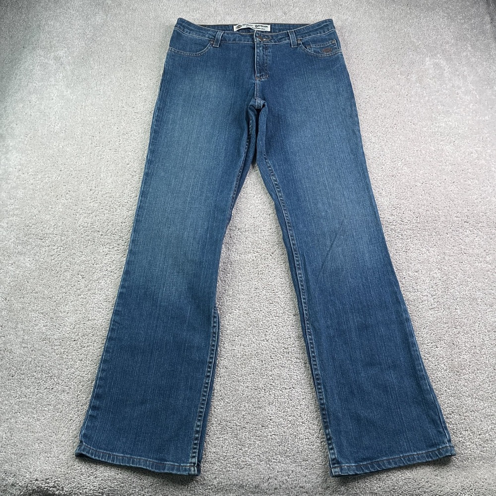 Harley Davidson Jeans Womens 10 Regular Blue Bootcut Stretch Denim Biker Moto